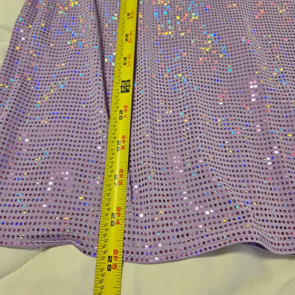 Pretty Little Things Lilac Sparkle Ruched Cut Out Mini Dress SZ 4 Rave Party - Picture 3 of 11